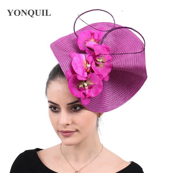 

New style fashion women millinery fascinator hat generous floral bridal elegant married headpiece whith headbands church straw headwear