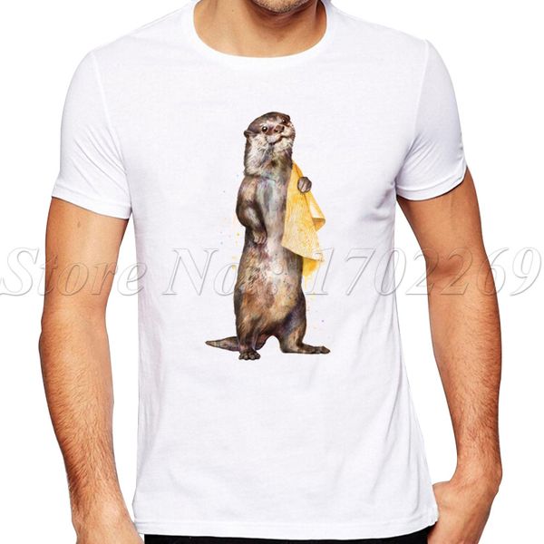 

2019 новая мода выдра ретро печатных футболка мужская с коротким рукавом hipster tops summer прохладный дизайн тройники