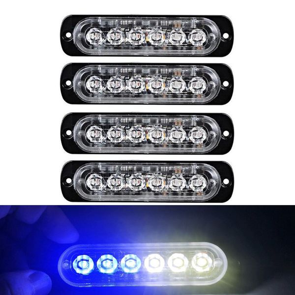 Auto blau weiße Blitzlicht 6 LED-Strobe-Signal Warnlicht-Bar-Sicherheitsalarm-Flash-Blinklampe-Oberflächenmontage-Lighthead-Lampe 12V-24V