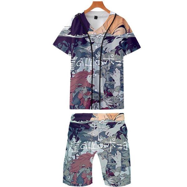 

2020 ponyo on the cliff two piece set jackets and shorts kpop fashion new cool print ponyo on the cliff baseball jacket for men, Gray