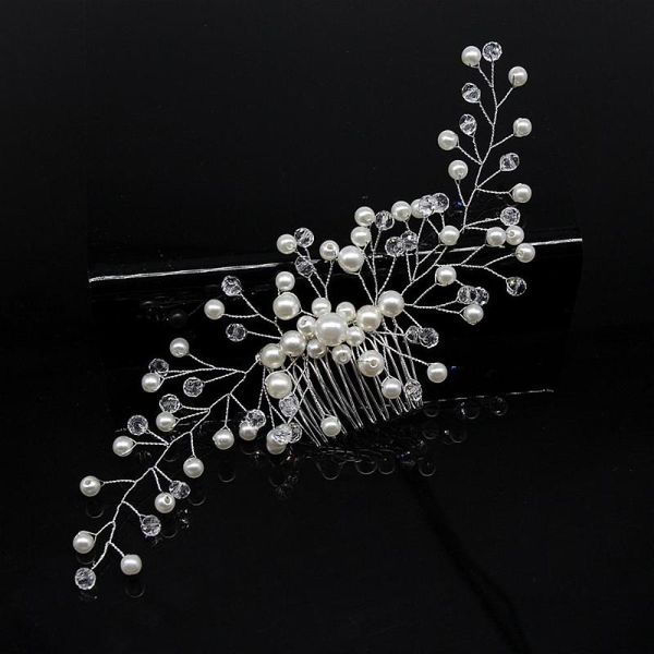 

2020 flower tuck comb hair clip headpiece women fashion hair jewelry wedding accessories hand woven crystal pearl headband, Golden;silver