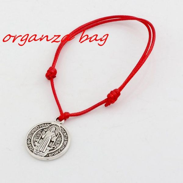 

2pcs st benedict of nursia patron against evil medal charm adjustable bracelet b-32, Golden;silver