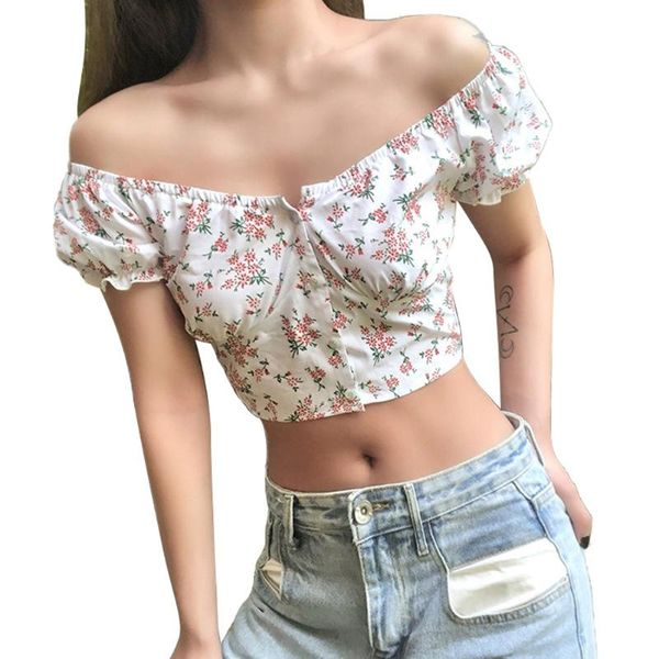 

women's t-shirt hirigin women fresh florals short sleeves summer chic 2021 casual brief loose high street feminine t-shirts, White