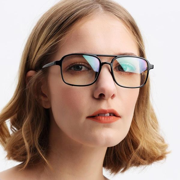 

korean square double-beam ultralight glasses frame men women transparent eyewear frame clear lenses myopia, Black