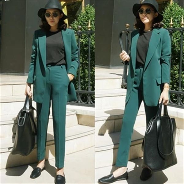 

elegance retro spring new fashion suit suit casual thin one buckle office staff jacket + nine pants, White
