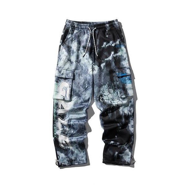 

hip hop streetwear pant man tie dye цвет руно мужчины брюки негабаритные jogger тренировочные штаны мужчины сыпучие, Black
