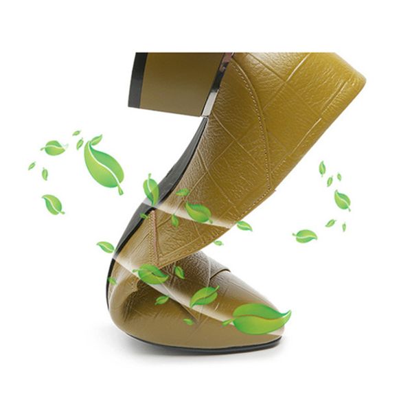 

genuine leather women's shoes 2020 summer layer cowhide pointed light mustard yellow thick heel mid-heel women's single sho, Black