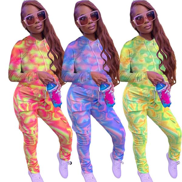 

women two piece tracksuits set fashion contrast color hooded zipper cardigan tooling pocket pants suit club party casual ladies clothing, Gray