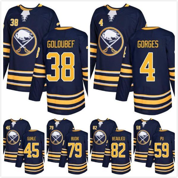 

mens 2018 buffalo sabres navy cody goloubef josh gorges brendan guhle 79 vojtech budik 82 nathan beaulieu 59 cliff pu 100th hockey jerseys, Black;red