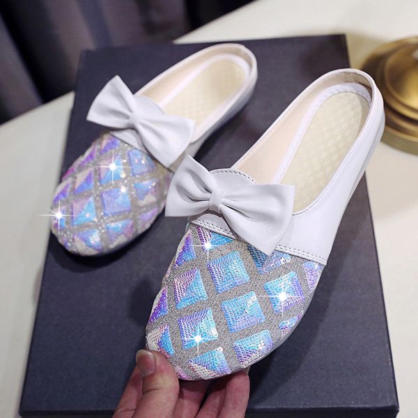 

2020 fairy bow-knot mules women slides bling loafers shoes women sandals espadrilles glitter cover toe slippers pantuflas 35-41, Black