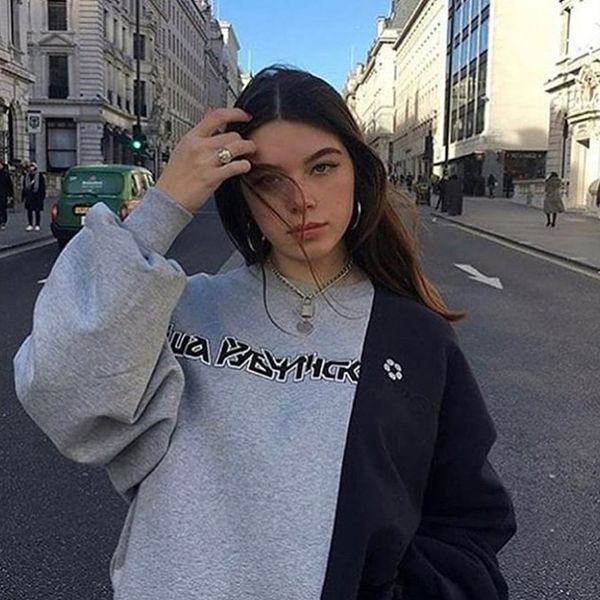 

18fw 2020 sweater vintage high street fashion color matching oversized hip hop men women couple sweater hfsswy126, Black