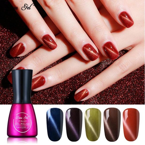 

nail gel beau 7ml varnish cats eye polish uv nails soak off 3d magnet cat long lasting semi permanent, Red;pink
