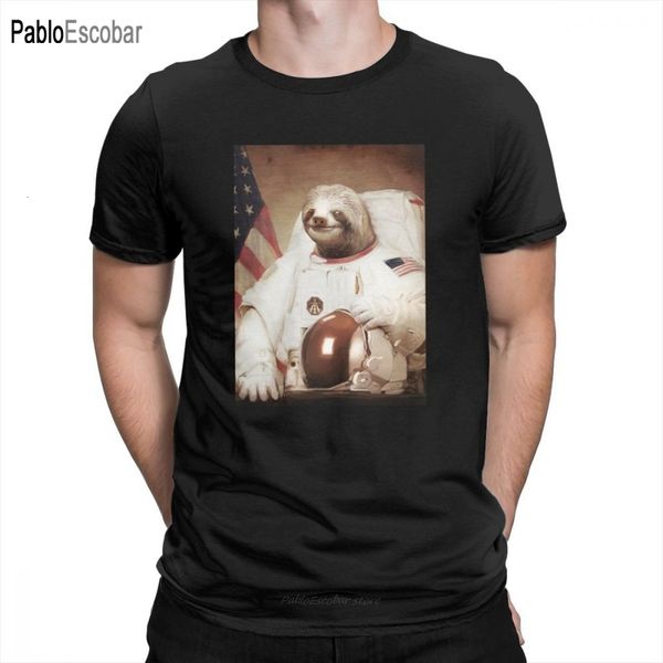 

man sloth astronaut t-shirt novelty crewneck short sleeve clothes 100% cotton tee shirt t shirt