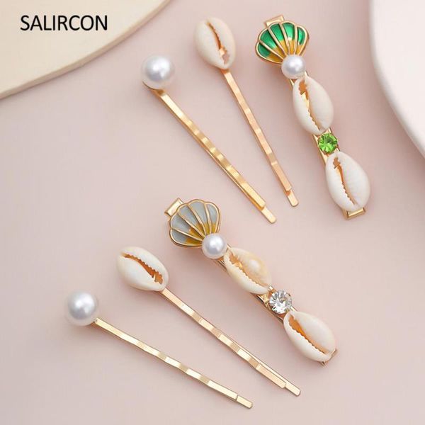 

salircon корейский cowrie shell волос pin rhinestone заколка женщины девушки имитация pearl гребешок для волос зажим свадебные аксессуары, Golden;silver