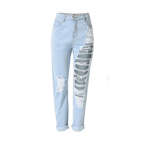 

women's jeans suvance fashion deim cotton 100% loose holes ankle-length women spring russian euro us size style trousers, Blue