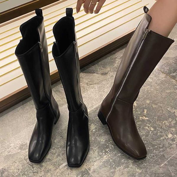 

new women boots fashion knee high ladies booties side zipper soft female shoes thick heels winter autumn woman causal shoes, Black