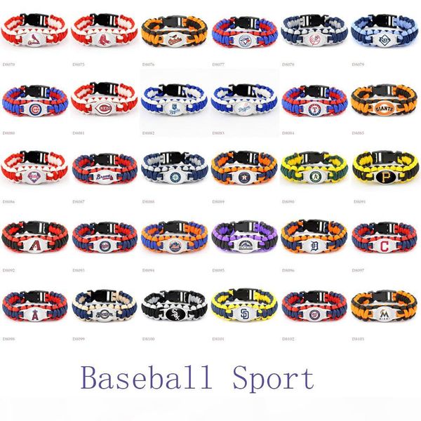 

whoelsale 30pcs set baseball sport team logo baseball team paracord survival bracelet friendship outdoor camping sports parachute rope, Golden;silver