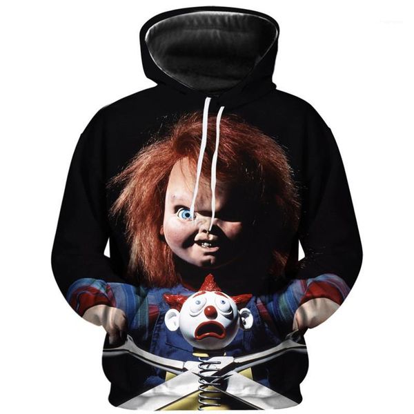 

long sleeve hooded mens sweatshirts halloween horror printed couples pullovers mens chucky figure designer hoodies autumn, Black