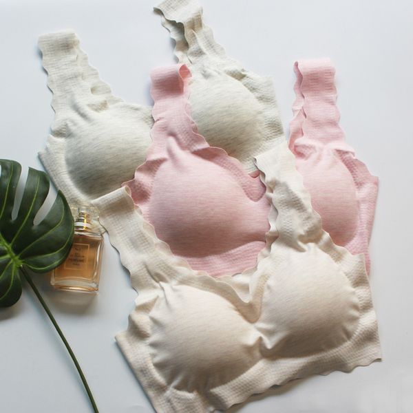 

colored cotton seemless non-steel ring solid sleep push up underwear simple breathable yoga sports bra underwear /30, White;black