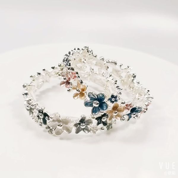 

women jewelry bracelets fashion flower shape bracelet women crystal enamel alloy adjustable bracelets bangle bangles for girl friend gift, Golden;silver