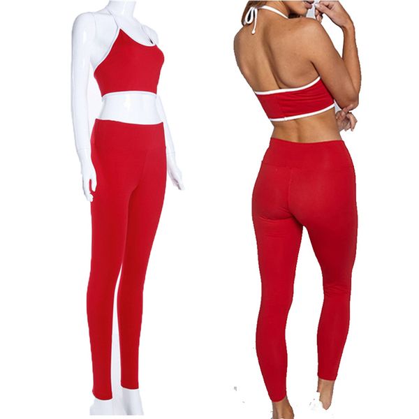 

йога set 2 шт фитнес одежда 3xlsportswear высокой талией женщины gym леггинсы лосины проложенный push-вверх спорт бюстгальтер спортивные кос, White;red