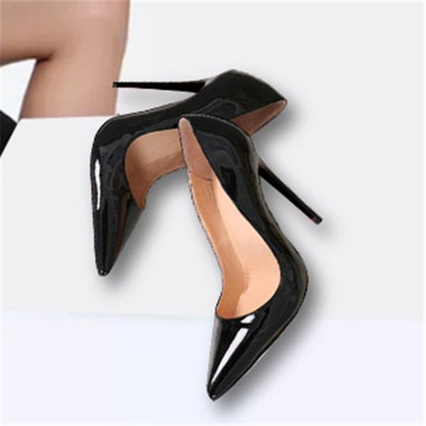 

pointed toe women leather high heel pumps for wedding party shoes high heels for women heel cut woman, Black