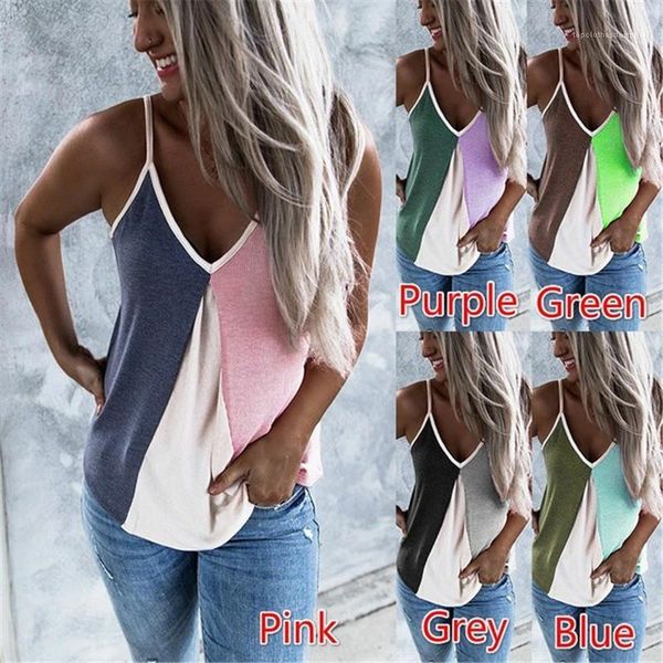 

designer camis crop r tshirts panelled contrast color womens tanks summer v neck spaghetti strap loose womens, White
