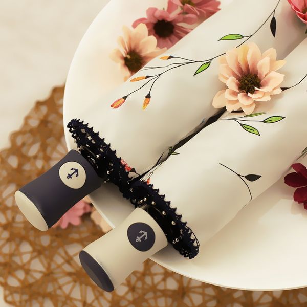 

umbrellas automatic hand-embroidered begonia flowers umbrella.beautifully art three fold umbrella. women's folding umbrella