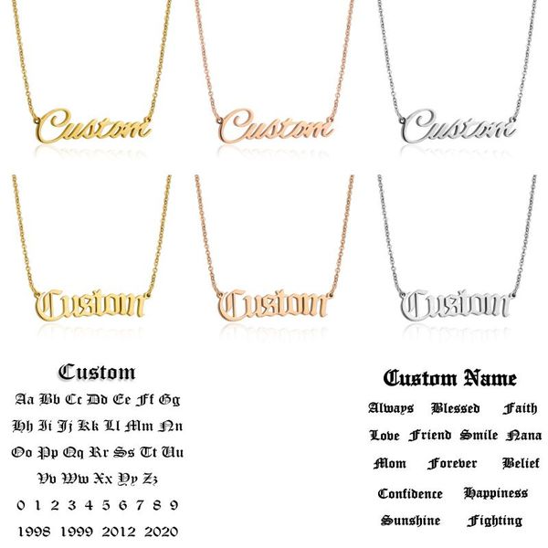 

fashion stainless steel name necklace personality letter gold choker necklace pendant nameplate jewelry gift, Silver