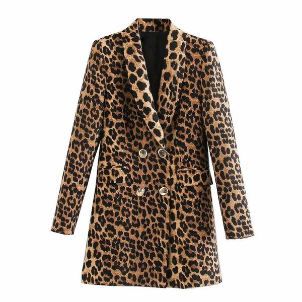 

double 2020 vintage fashion breasted leopard blazer women coat long sleeve animal pattern female suit jackets outerwear chic, White;black