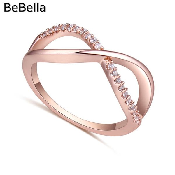 

bebella rose gold color plated cross finger ring for women fashion jewelry gift 2020 made with cubic zirconia stone pave setting, Golden;silver