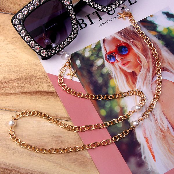 

flatfoosie 2020 fashion 75cm gold color glasses chain for women starfish imitation pearl thin chain sunglasses accessories, Silver