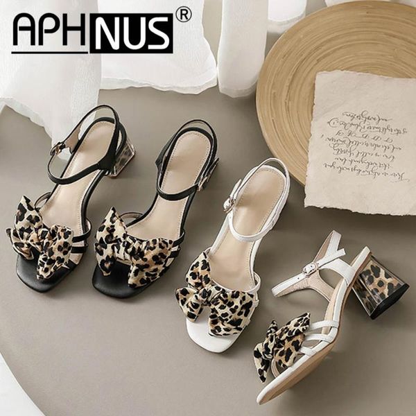 

aphnus womens sandals leopard print bowtie low mid heels pumps flowers beading charm woman 2020 shoes for women new, Black