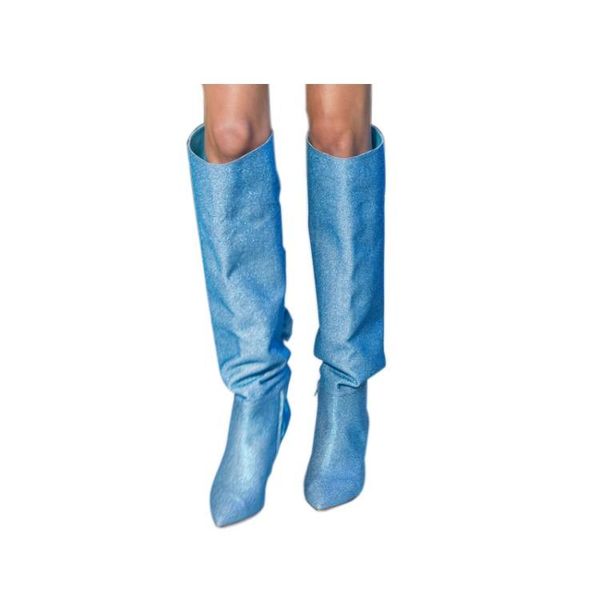 

bling bling winter women party boots butterfly-knot low heels knee-high boots blue pink purple ladies shoes botas newest, Black