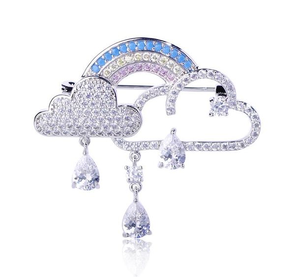 

wholesale copper hollow cloud rainbow tassel brooch pins sparkling cubic zirconia brooches wedding gifts blouse hat accessories, Gray