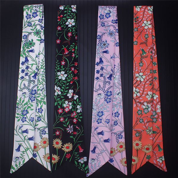 

2020 new silk scarf women design skinny scarves fashion print handle bag ribbons female small long head scarfs, Blue;gray