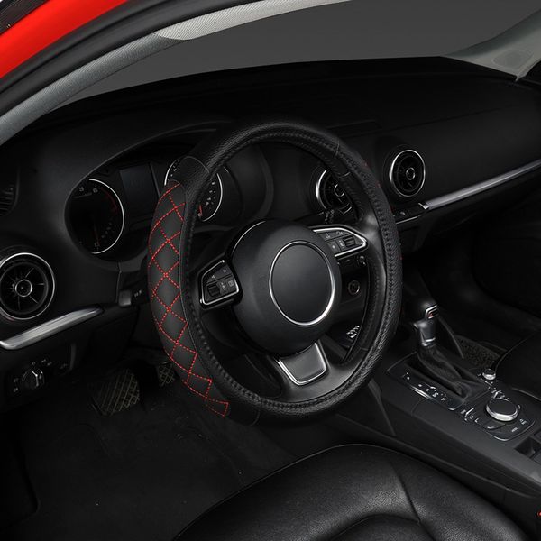 

autoyouth pu leather car steering wheel cover black lychee pattern with two-sides thick foam padding m size fits 38cm/15"