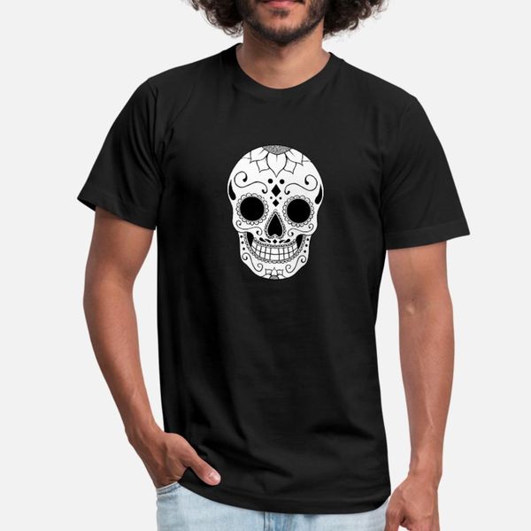 

black calavera t shirt men character tee shirt round collar clothes loose building summer letters shirt