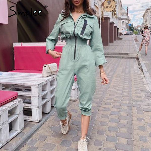 

simplee solid color zipper women's jumpsuit high waist slim fit women's long bodysuit fit street autumn jumpsuit 2020, Black;white