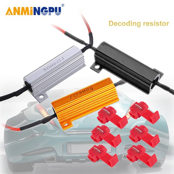 

anmingpu 2pcs 12v led decoding resistor for led car canceller 50w 6ohmled load resistance decode car turn signal lights resistor