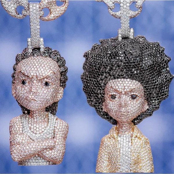 

iced out the boondocks pendant cz necklace chain mens/women micro paved hip hop gold silver color bling charm chains jewelry