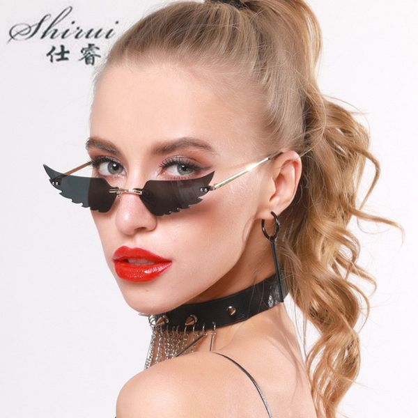 

sunglasses unique rimless wing women luxury colorful fashion sun glasses mirrored flame sunglass lunette femme party gift, White;black