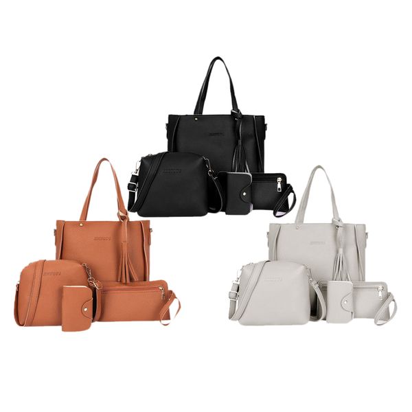 

3x four-piece fringed suit for handbag gray + black + brown, Black;red