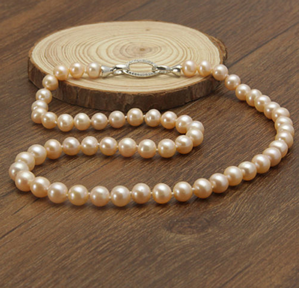 

new 7-8mm white pink round freshwater cultured pearl necklace 18, Silver