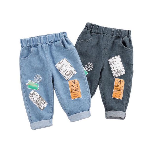 

cartoon letter kids clothes girls jeans elastic waist mid waist children boys pants spring autumn baby jeans 1-4 years c0922, Black