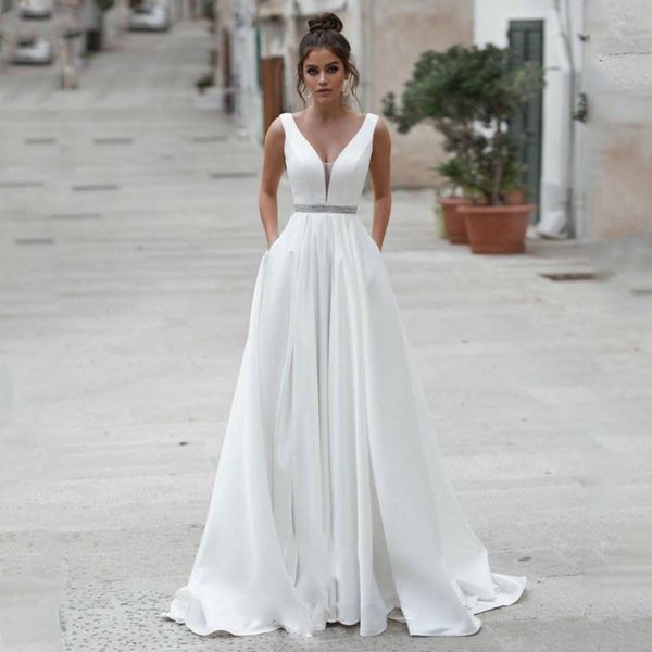 

lorie атласная свадебные платья v-вырез платья невесты вкусы платье де novia boho элегантный свадебное платье для женщин по мере, White