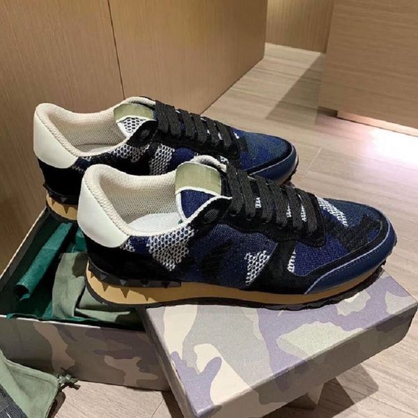 

original box] mesh fabric camouflage rockrunner sneaker shoes men casual leather rock rivet trainer party wedding shoes 38-46, Black