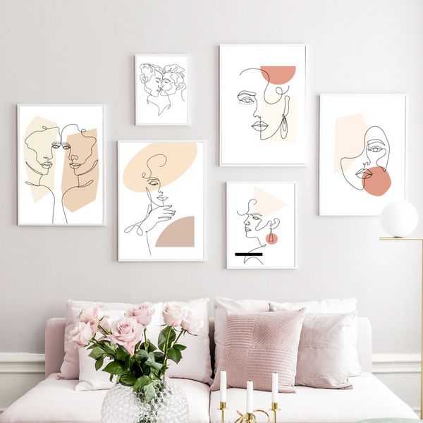 

wall art canvas painting drew line girl boy face abstract painting nordic posters and prints wall pictures for living room decor