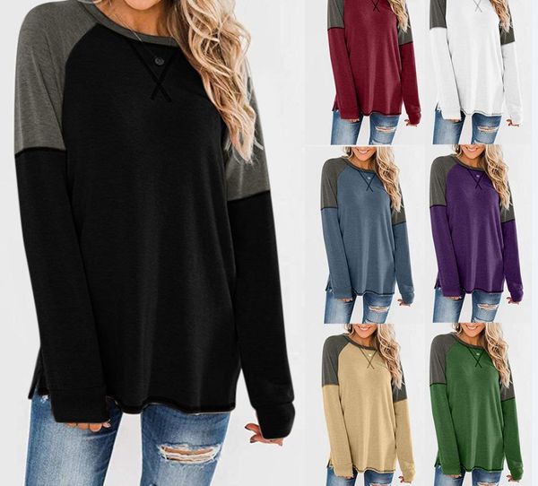 

panelled famale fashion t shirt women spring autumn tshirt long sleeve crew neck, White