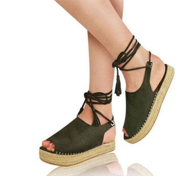 

retro female sandals peep toe casual sandals women platform fringe ankle strap flock sewing fashion shoes woman, Black